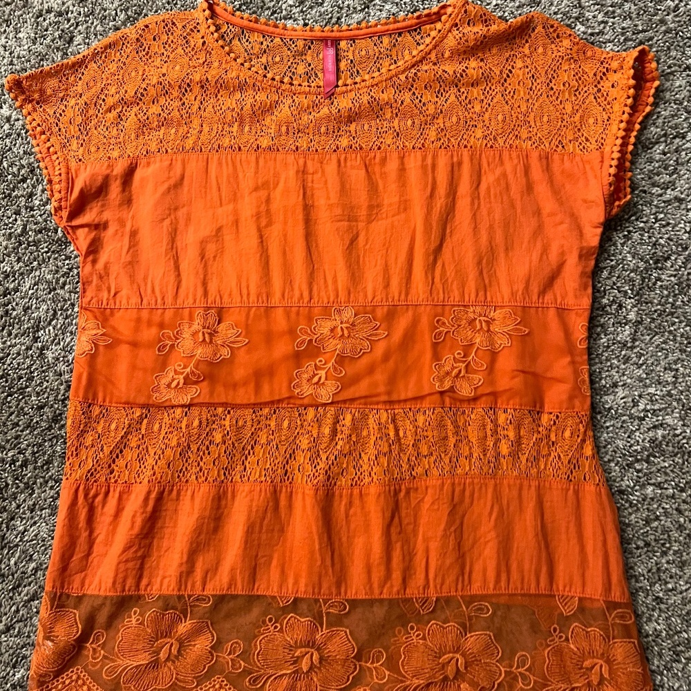 Ruby Ribbon Orange Lace Top